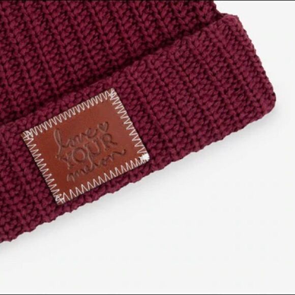 Love Your Melon-Burgundy Two Tone Mixed Knit Beanie - Picture 7 of 7